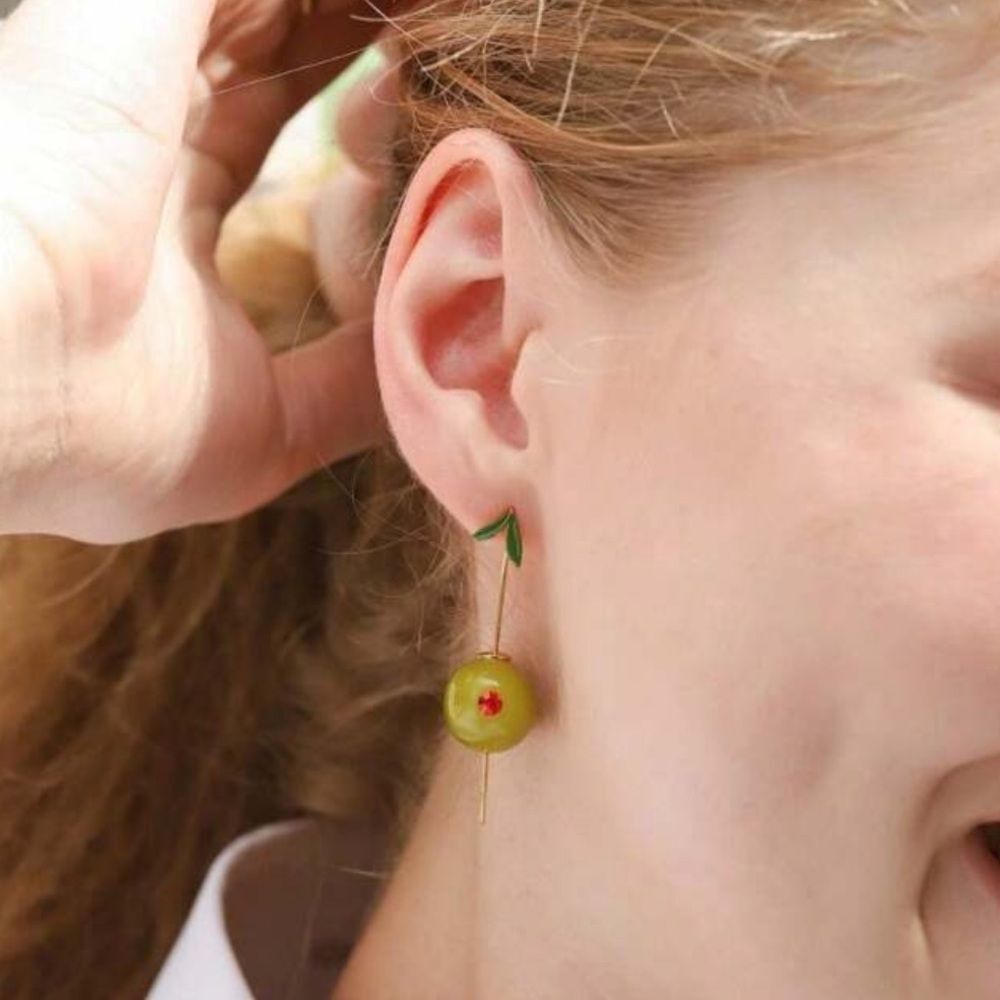 Olive Green Drop Earrings #1705 - Picture 2 of 4